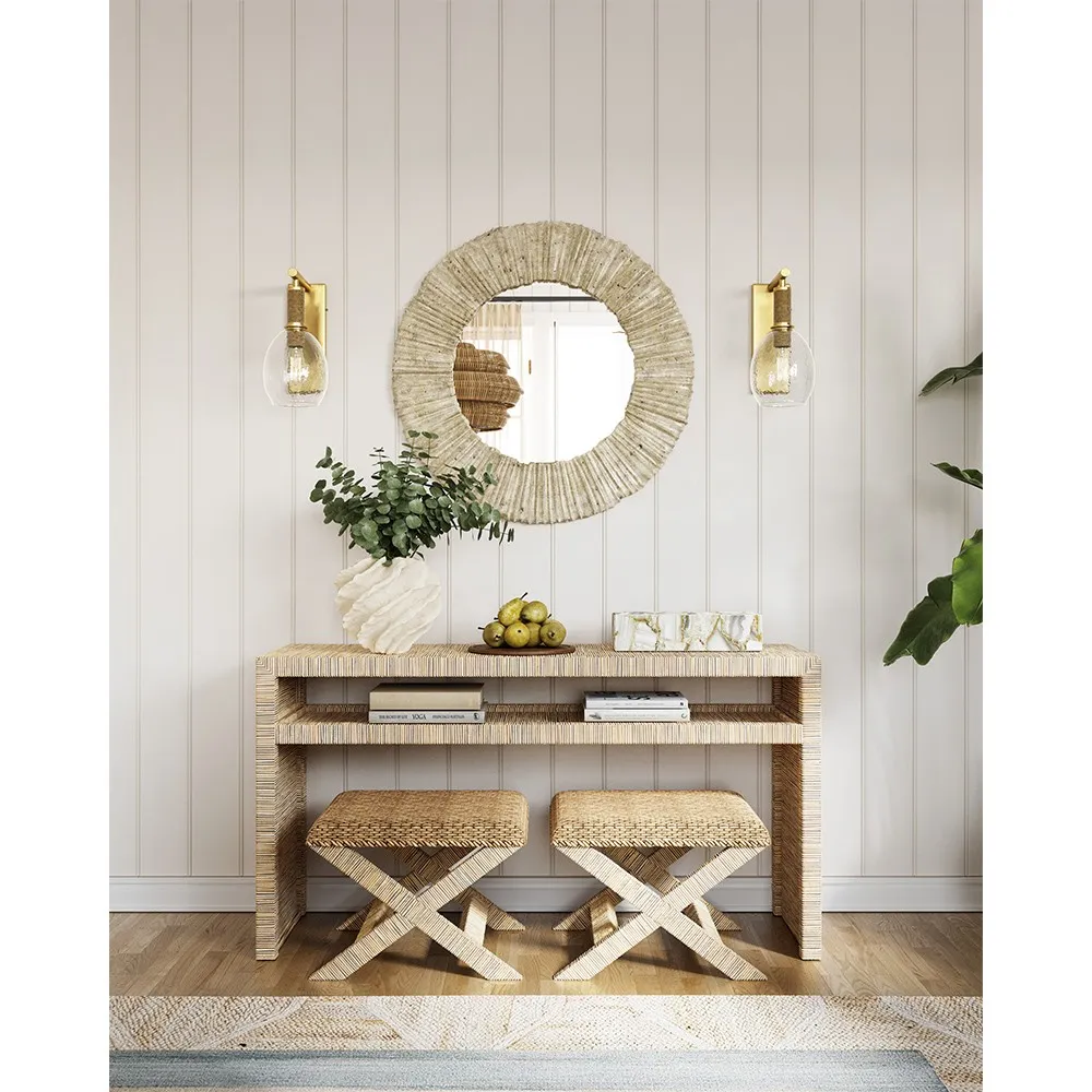 Ariah Rectangular Console Table - Brown, Rattan