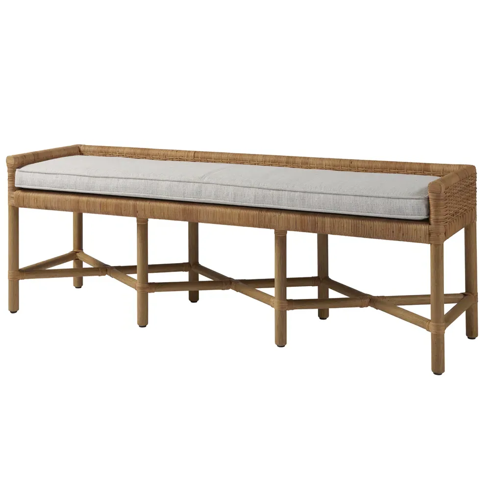 Ariah Upholstered Wicker Rattan Bench - White, Brown