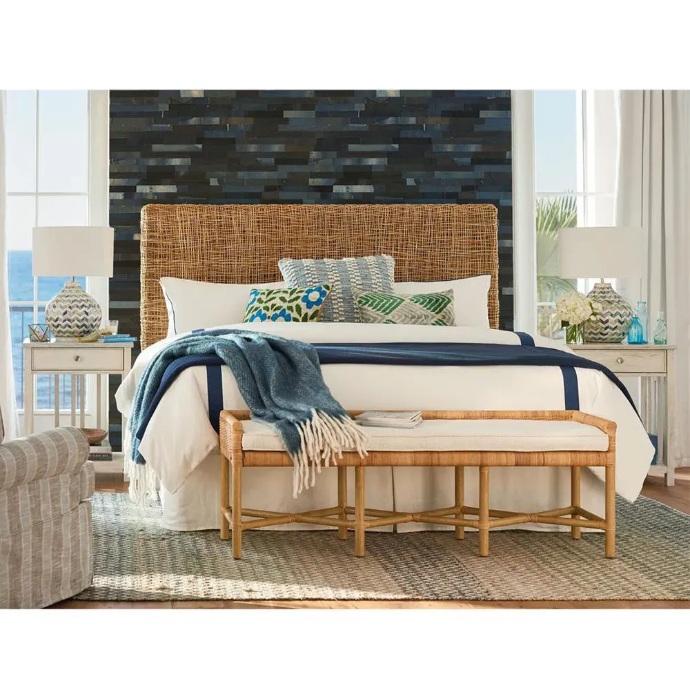 Ariah Upholstered Wicker Rattan Bench - White, Brown