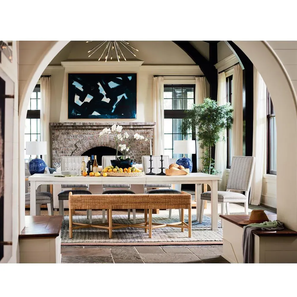 Ariah Upholstered Wicker Rattan Bench - White, Brown