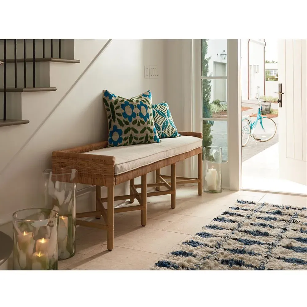 Ariah Upholstered Wicker Rattan Bench - White, Brown