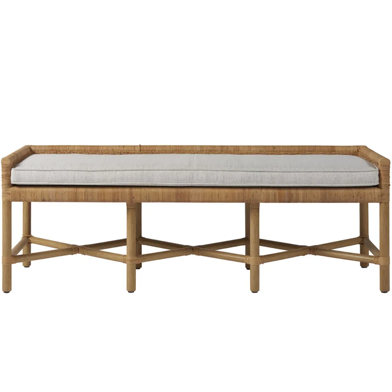 Ariah Upholstered Wicker Rattan Bench - White, Brown