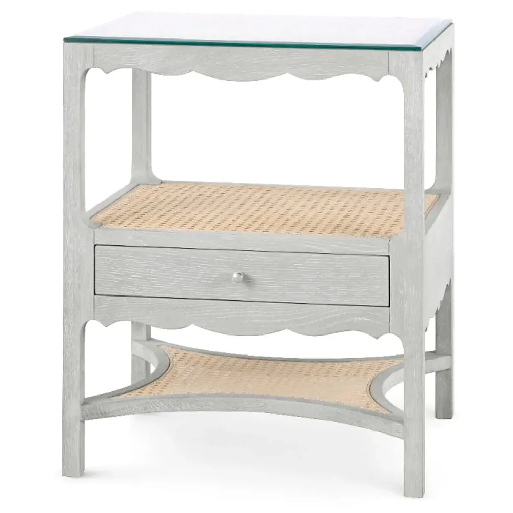 Arianna Glass Top Cane Nightstand - Grey, Oak
