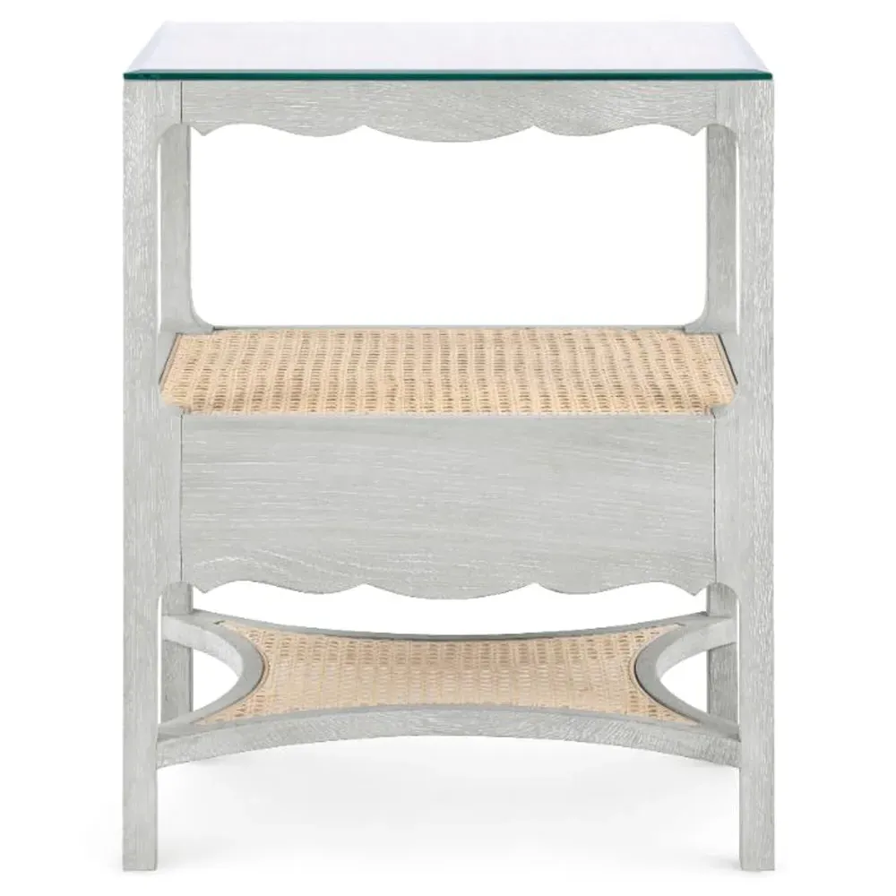 Arianna Glass Top Cane Nightstand - Grey, Oak