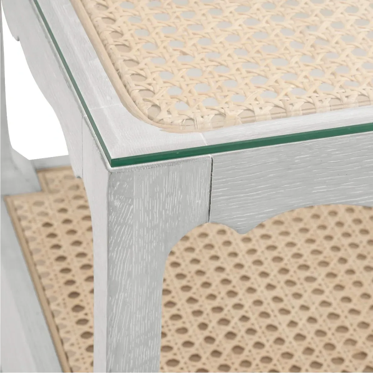 Arianna Glass Top Cane Nightstand - Grey, Oak