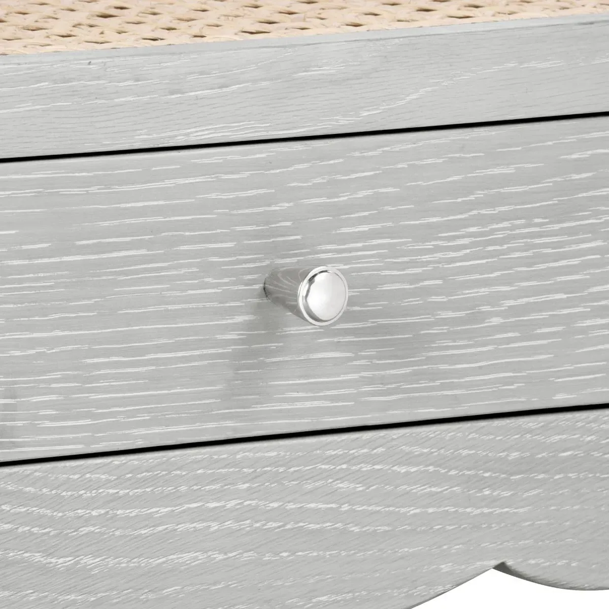 Arianna Glass Top Cane Nightstand - Grey, Oak