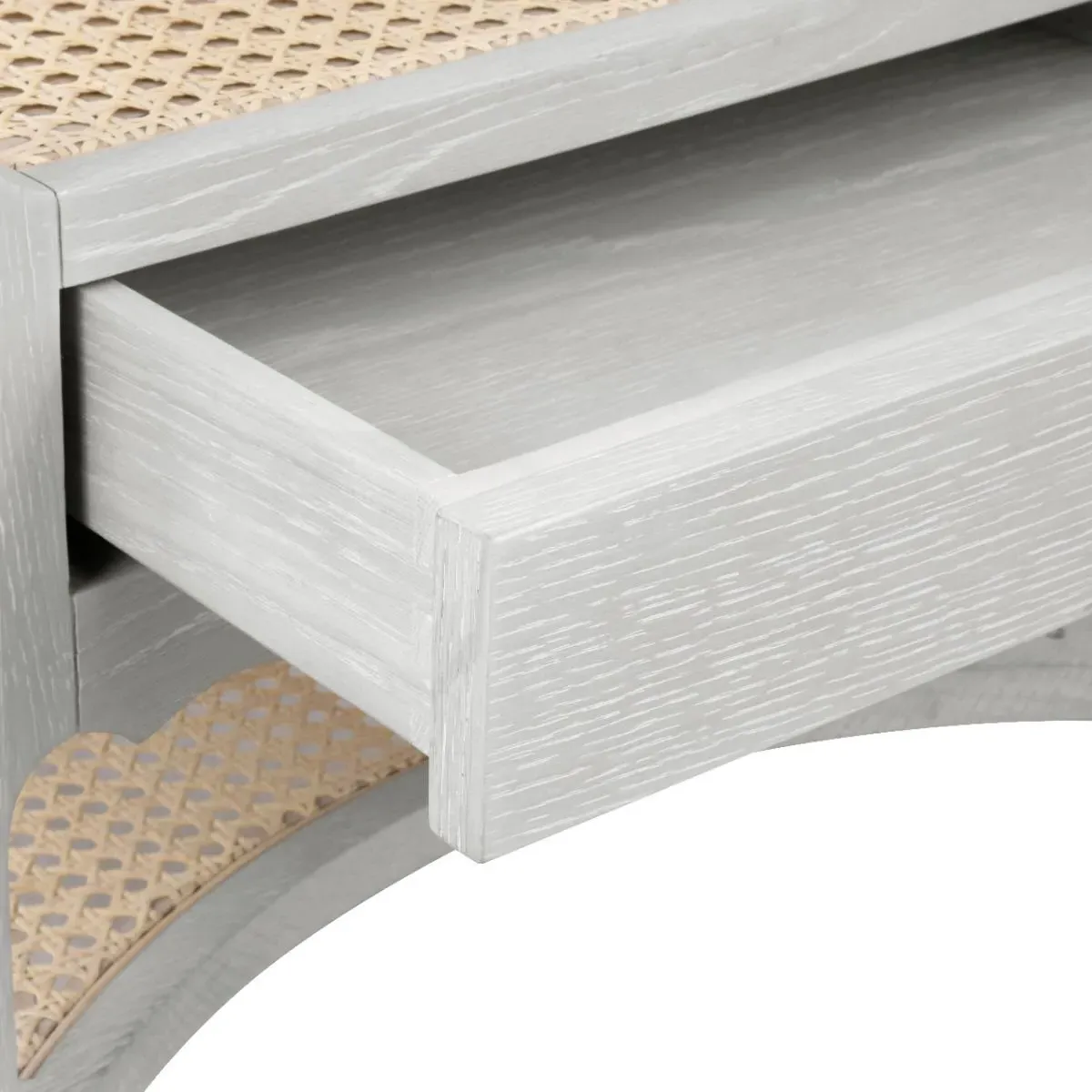 Arianna Glass Top Cane Nightstand - Grey, Oak