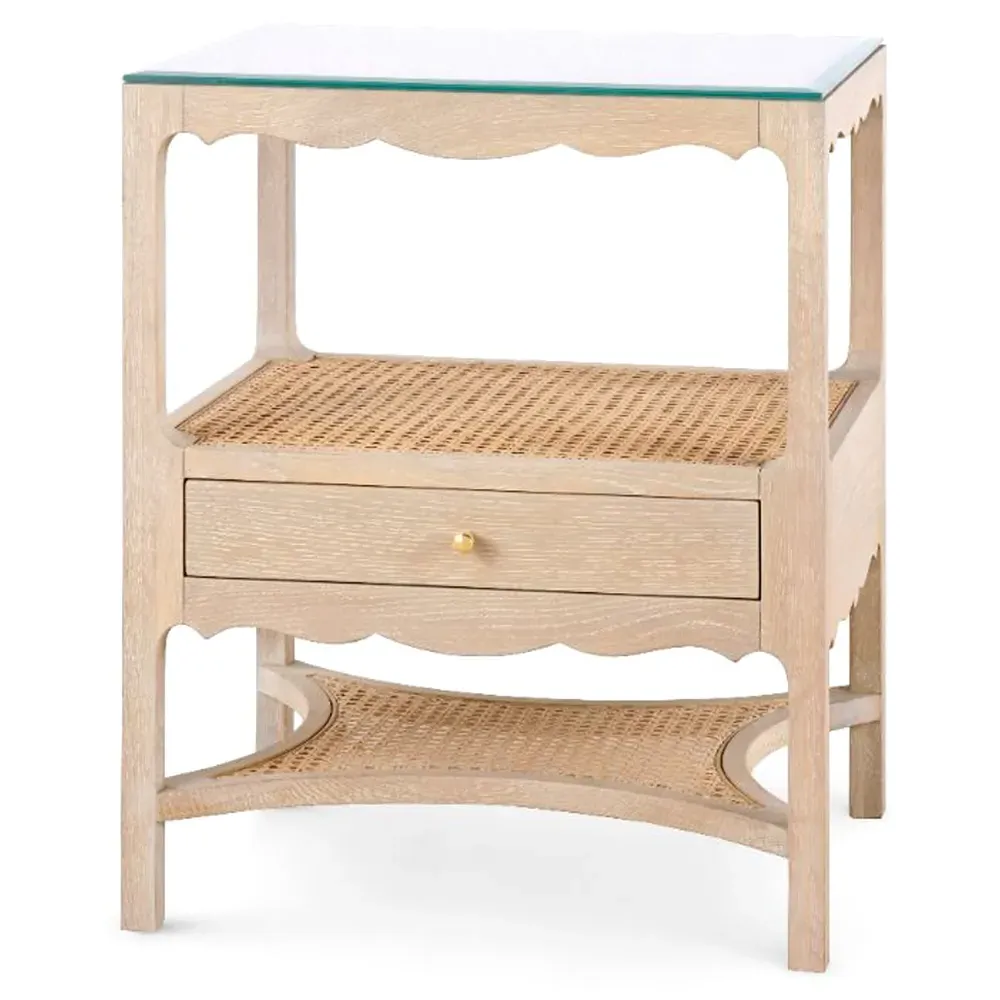 Arianna Glass Top Cane Nightstand - Sand, Oak