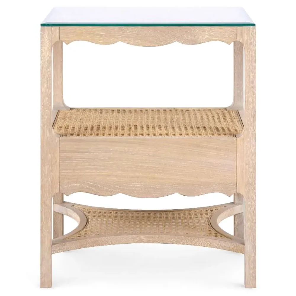 Arianna Glass Top Cane Nightstand - Sand, Oak