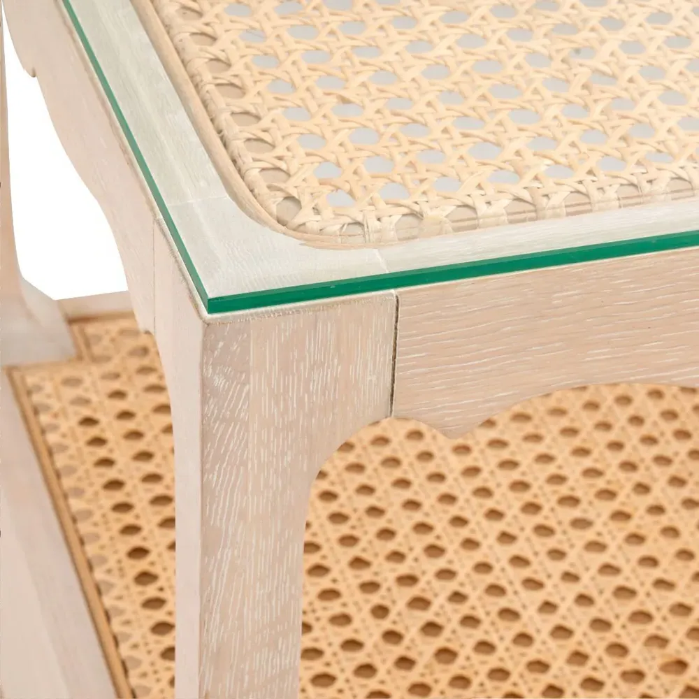 Arianna Glass Top Cane Nightstand - Sand, Oak