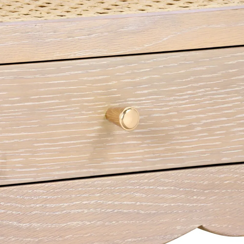 Arianna Glass Top Cane Nightstand - Sand, Oak