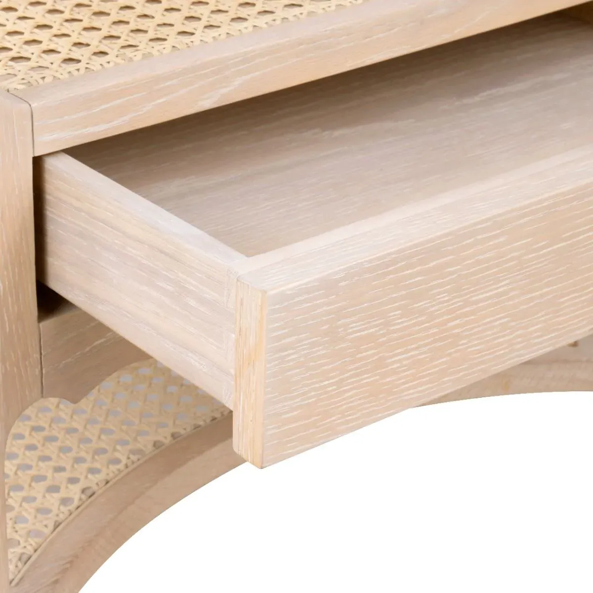 Arianna Glass Top Cane Nightstand - Sand, Oak