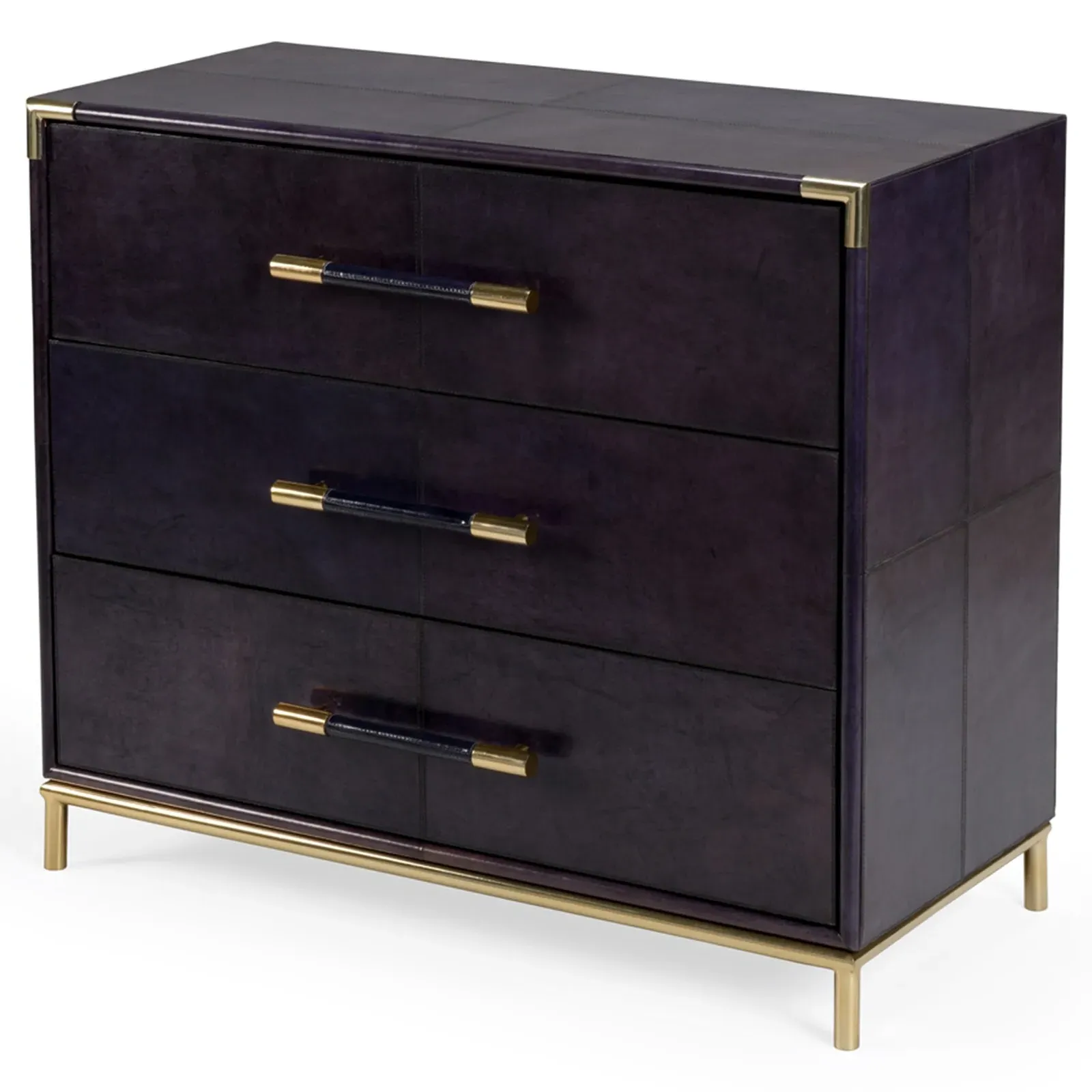 Ariella 3 Drawer Chest Dresser - Blue, Leather