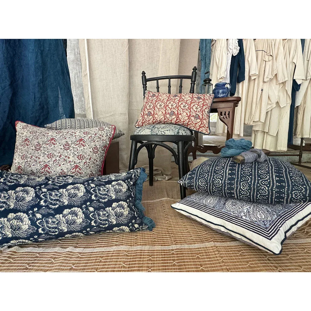 Ariella Floral Lumbar Pillow Cover - Blue, Linen