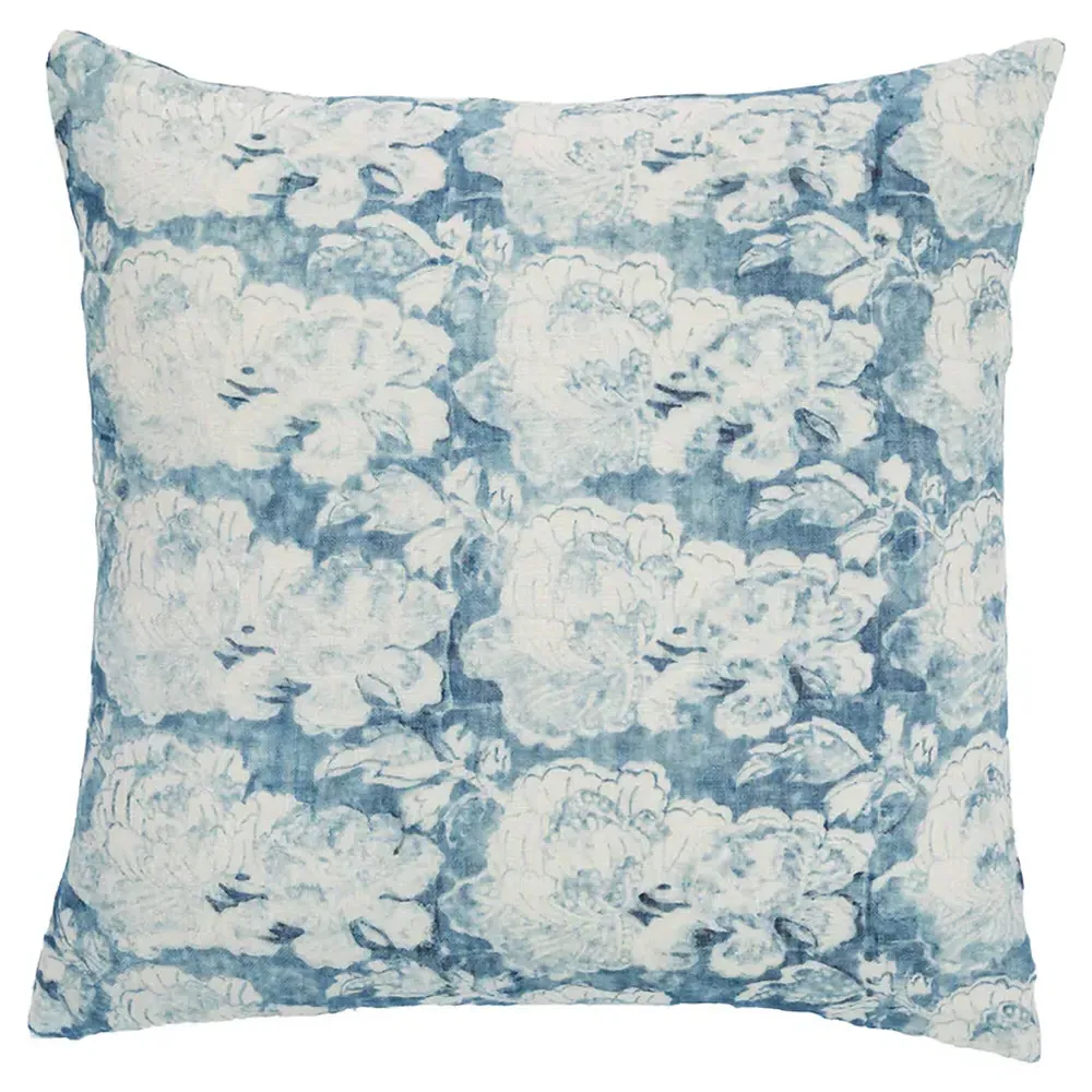 Ariella Floral Throw Pillow Cover - Blue, Linen