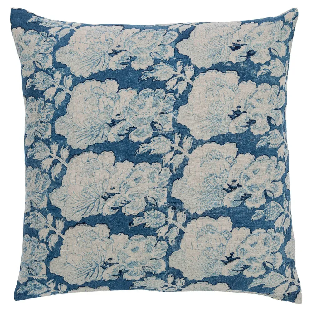 Ariella Floral Throw Pillow Cover - Blue, Linen image
