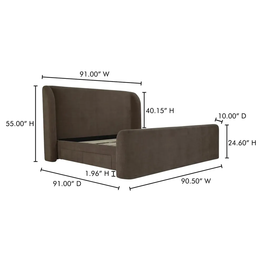 Arielle King Size Storage Wingback Bed - Brown