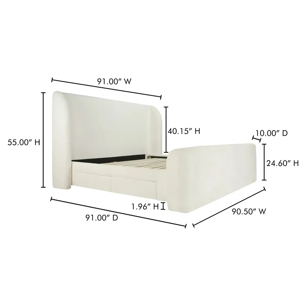 Arielle King Size Storage Wingback Bed - Cream