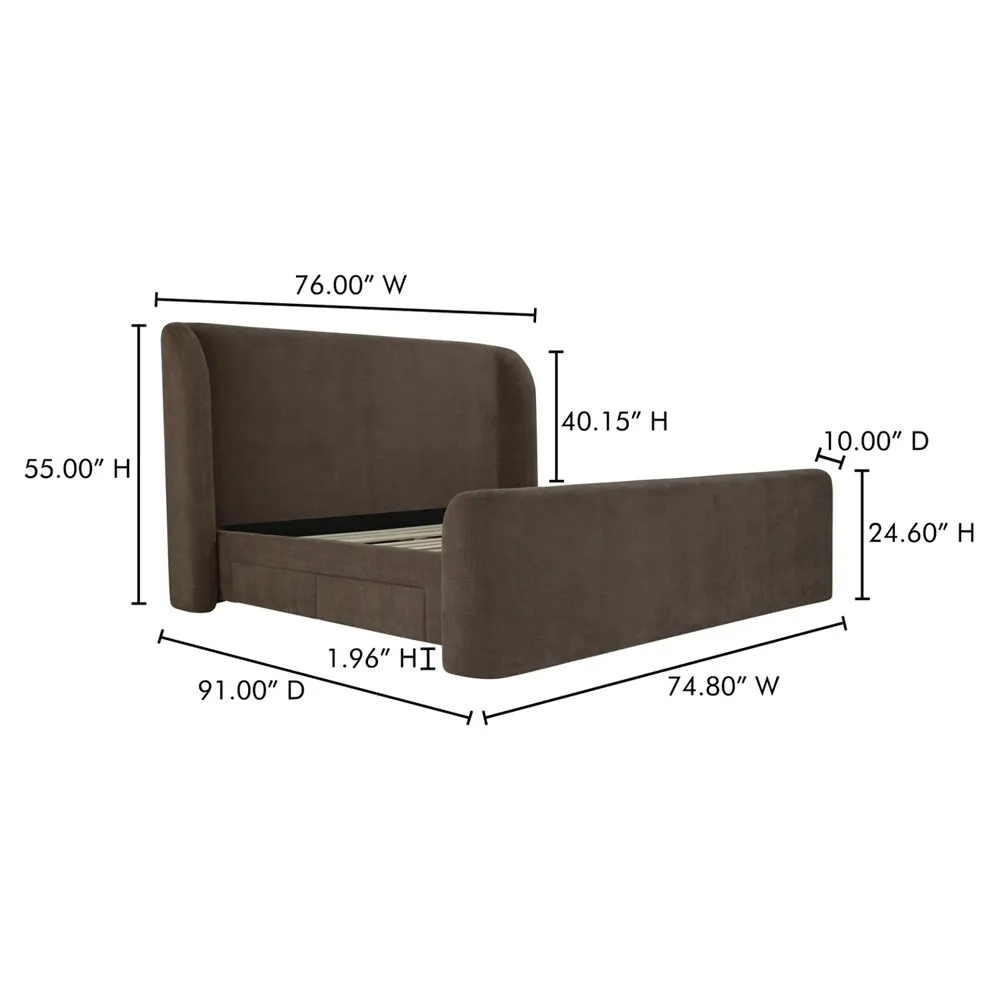 Arielle Queen Size Storage Wingback Bed - Brown