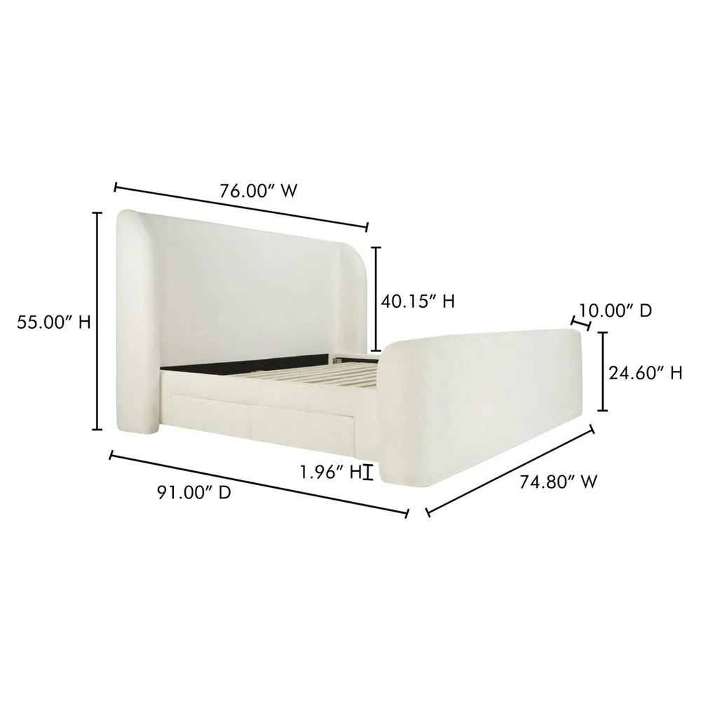 Arielle Queen Size Storage Wingback Bed - Cream