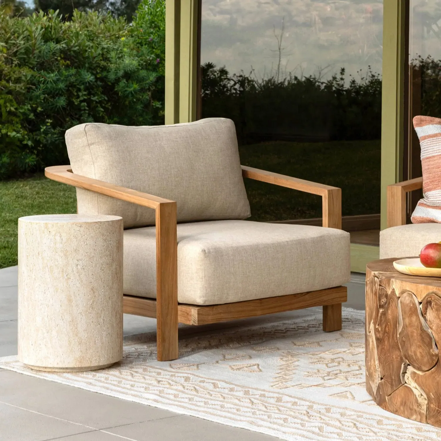 Arieth Round Drum Outdoor End Table - Beige, Concrete