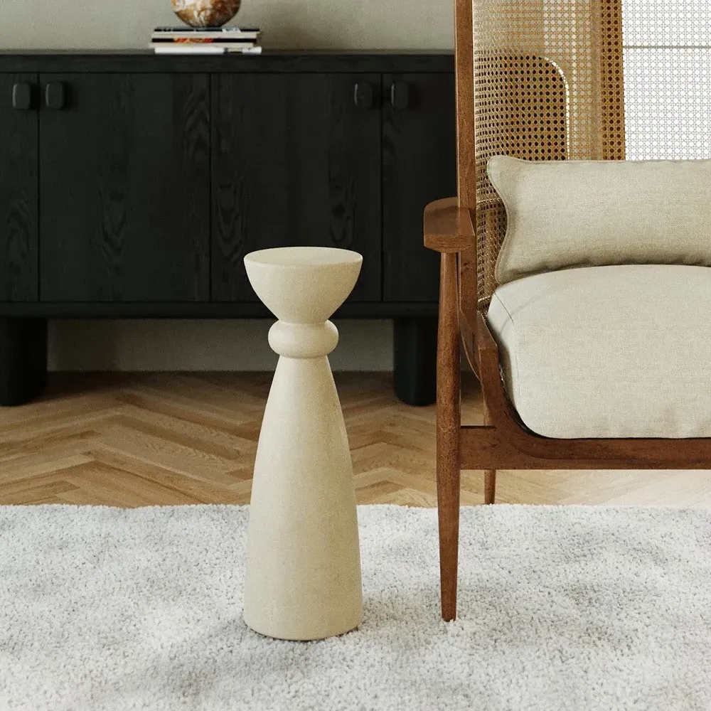 Arlen Round Pedestal Drink Table - Beige, Concrete