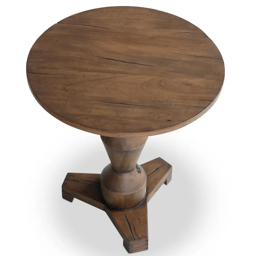 Arlo Round Pedestal End Table - Brown, Reclaimed Wood