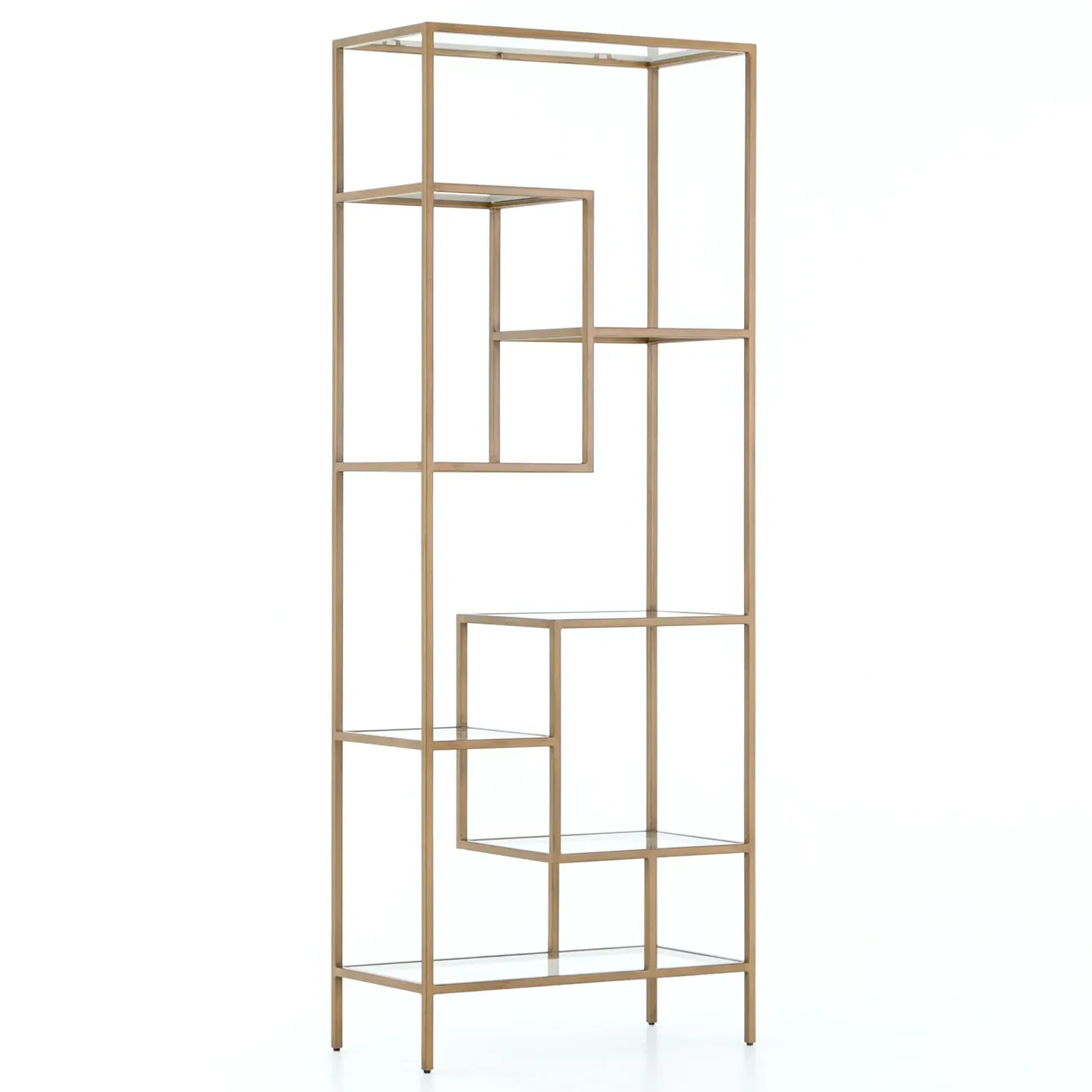 Arnaz Bookcase - Antique Brass, Iron Glass