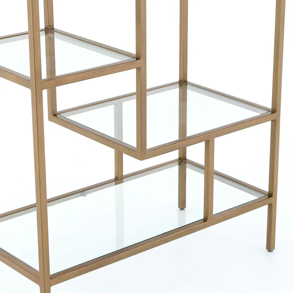 Arnaz Bookcase - Antique Brass, Iron Glass