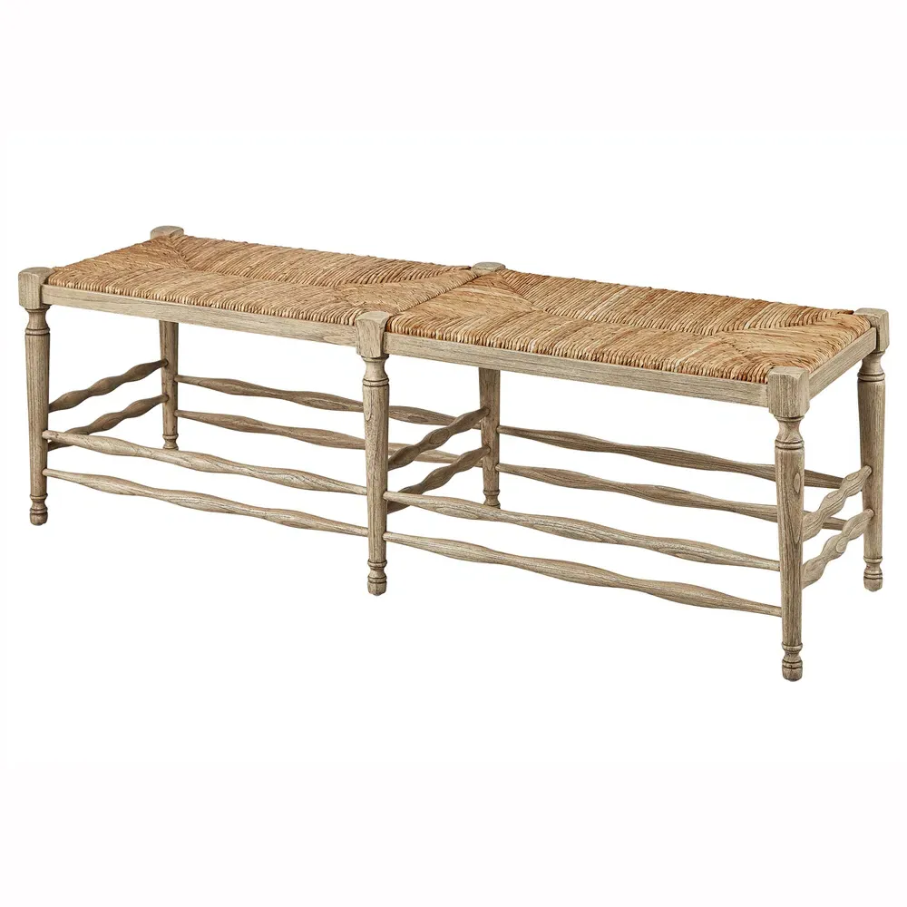 Arnold Long Dining Bench with Woven Seat - Beige, Elm Wood image