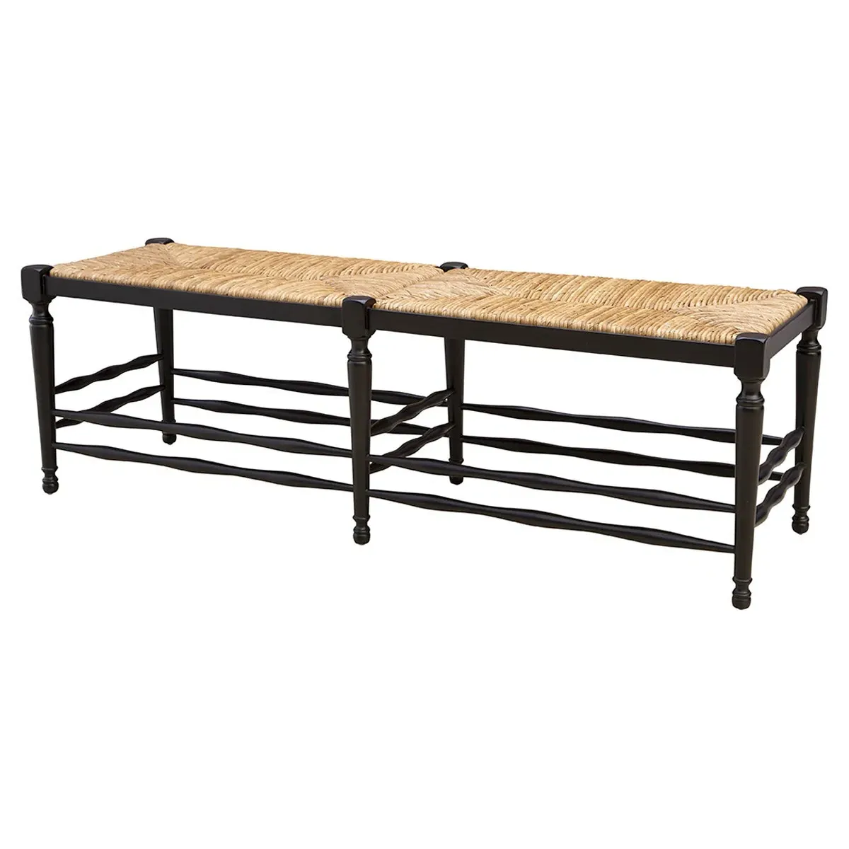 Arnold Woven Dining Bench - Black, Mahogany