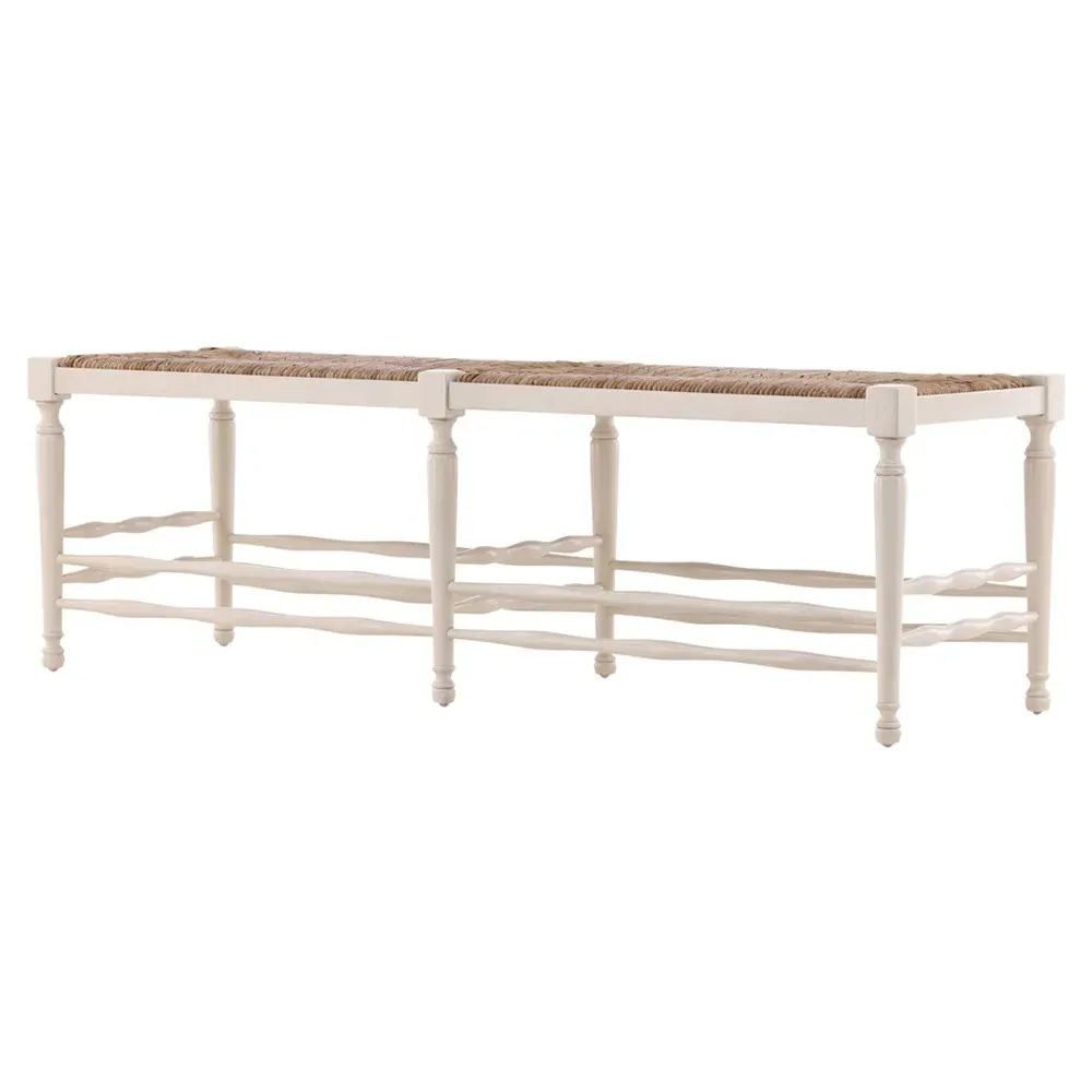 Arnold Woven Dining Bench - Cream, Mahogany