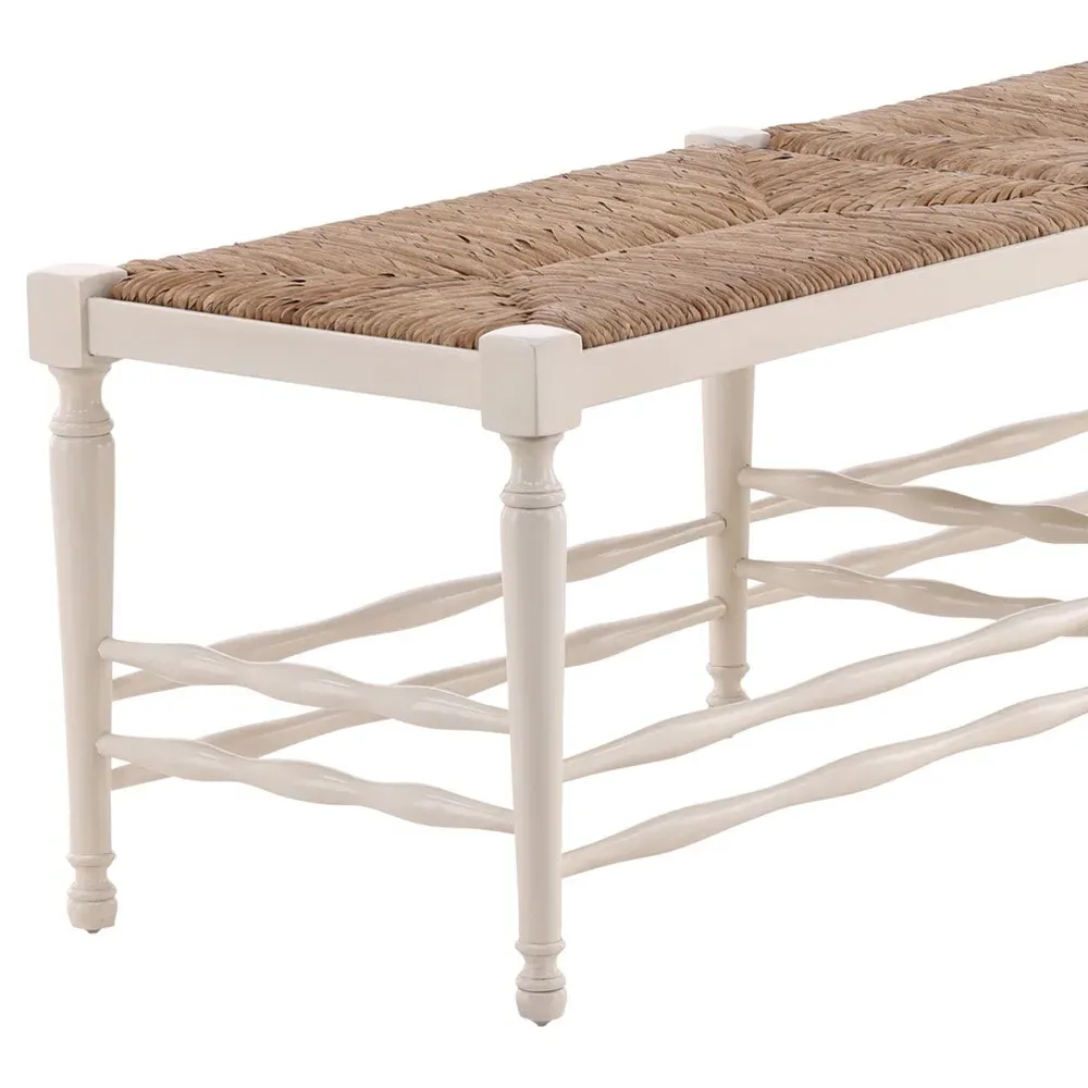 Arnold Woven Dining Bench - Cream, Mahogany