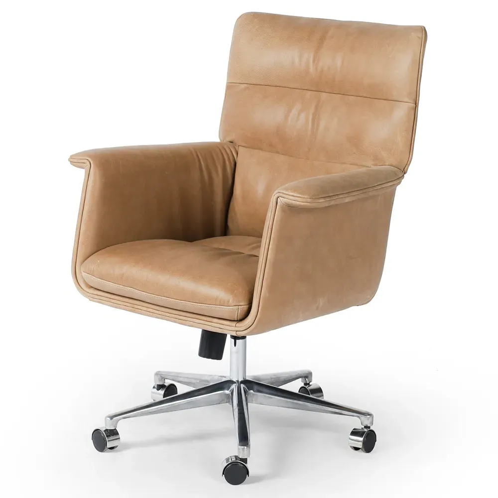 Arslan Swivel Executive Office Chair - Beige, Leather