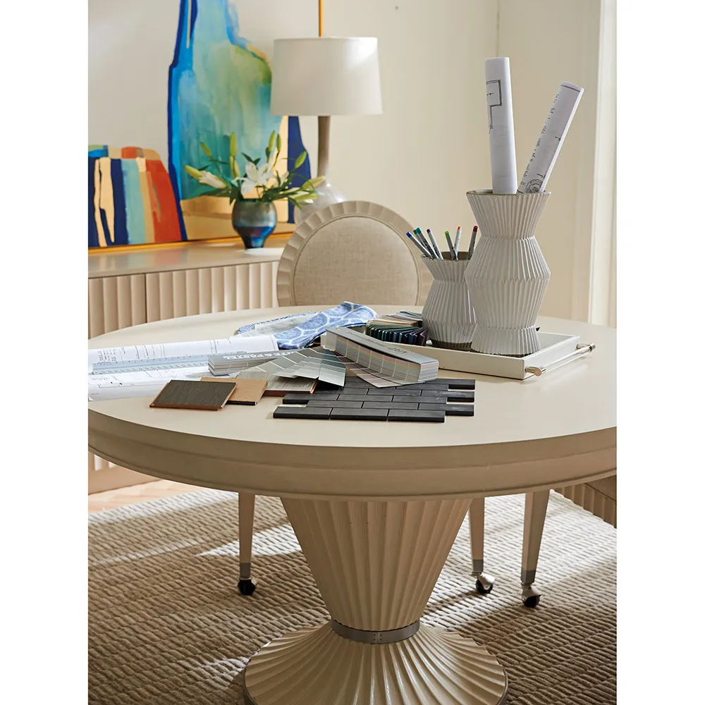 Artesia Round Game Table - White, Oak Wood