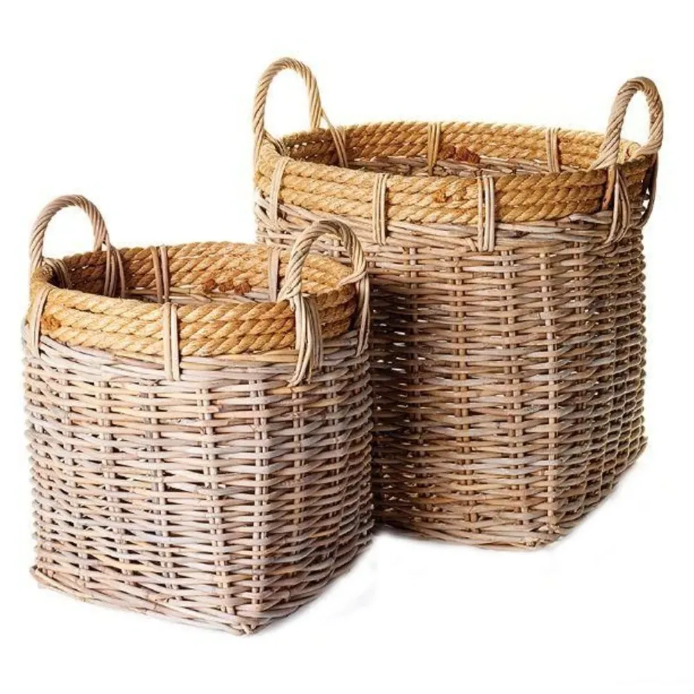 Arthur Harvest Baskets Set of 2 - Brown, Rattan image