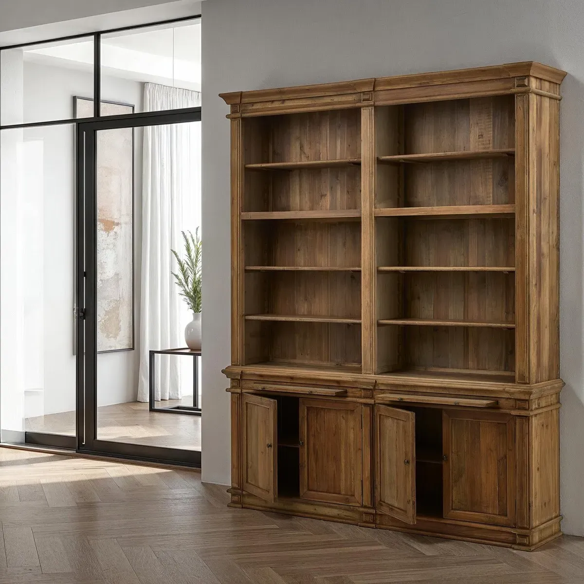 Arwen Double Bookcase - Brown, Reclaimed Pine Wood