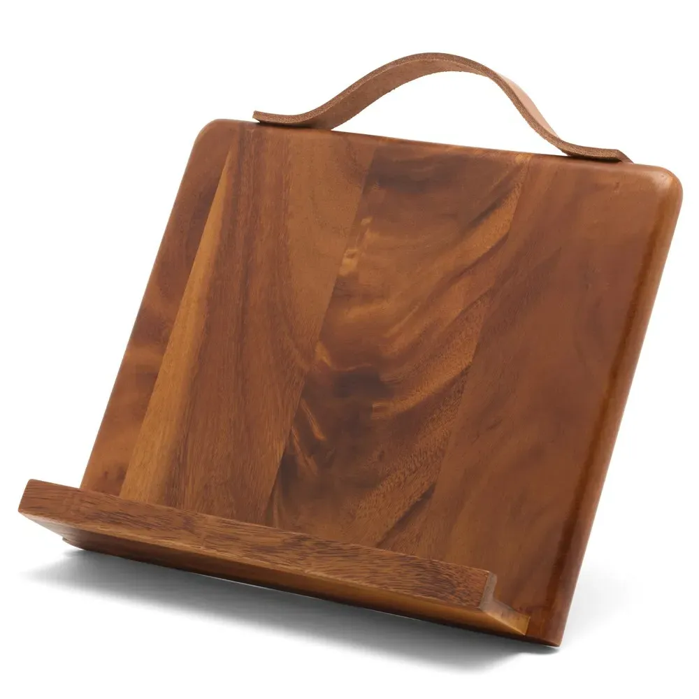 Arwen Recipe Stand with Leather Handle - Brown, Wood