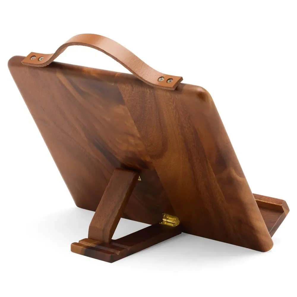 Arwen Recipe Stand with Leather Handle - Brown, Wood