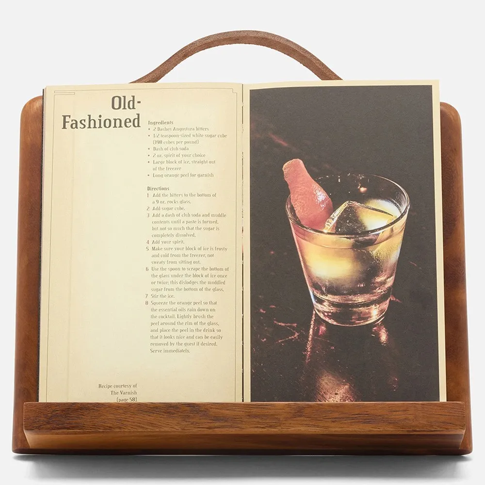 Arwen Recipe Stand with Leather Handle - Brown, Wood