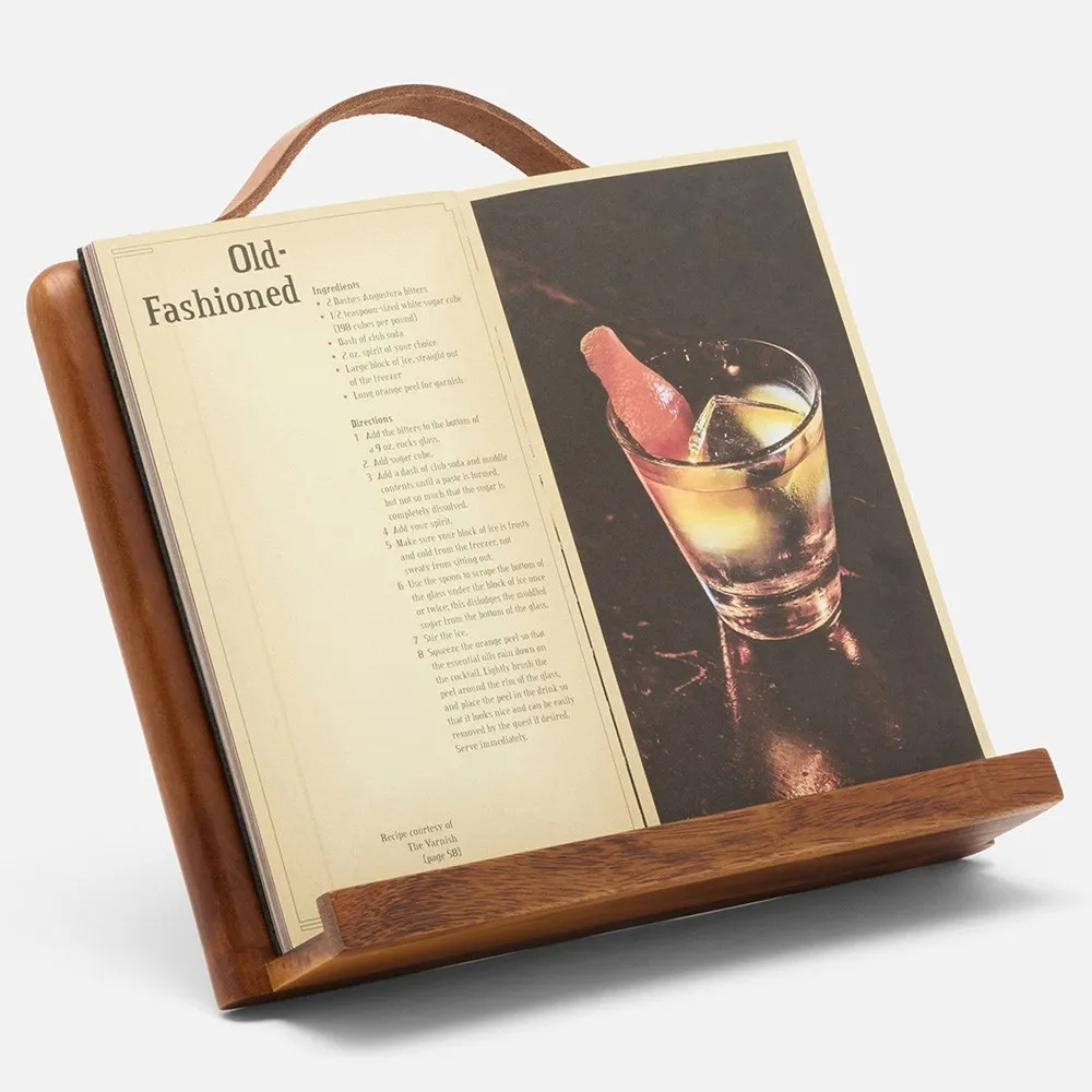 Arwen Recipe Stand with Leather Handle - Brown, Wood