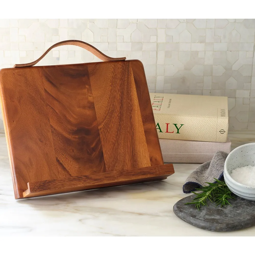Arwen Recipe Stand with Leather Handle - Brown, Wood