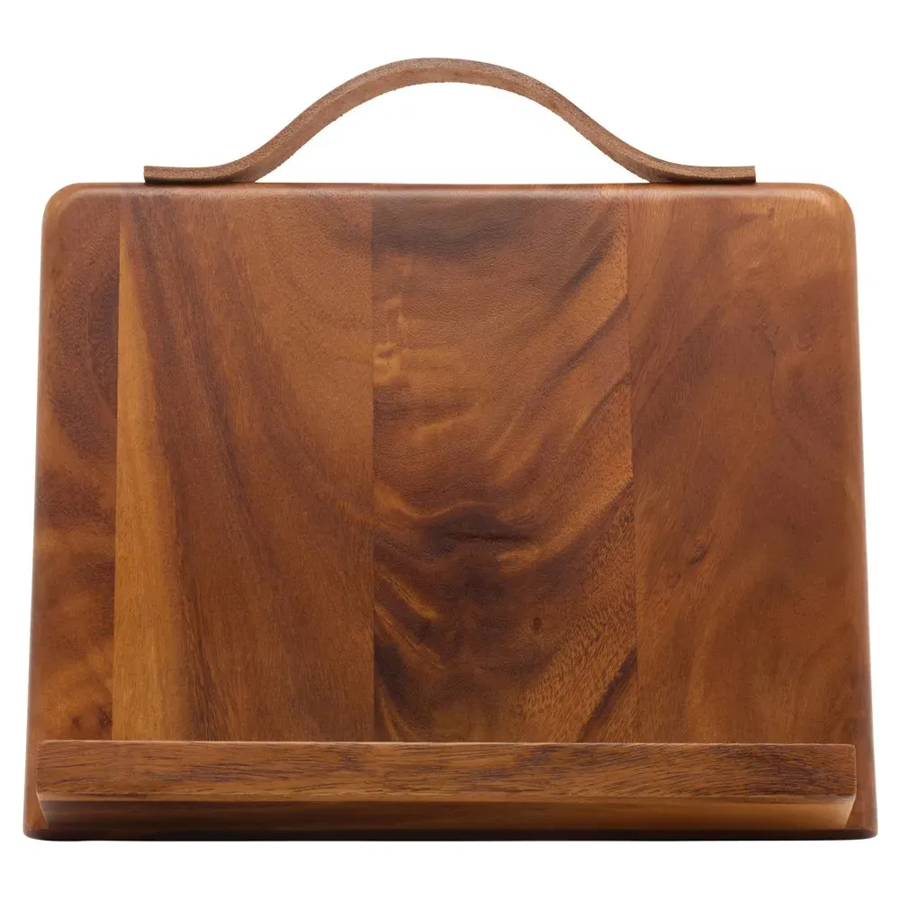 Arwen Recipe Stand with Leather Handle - Brown, Wood image