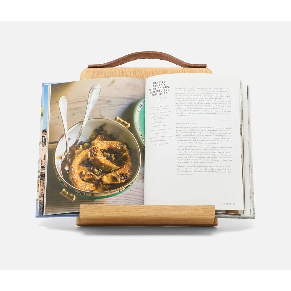 Arwen Recipe Stand with Leather Handle - Natural, Wood