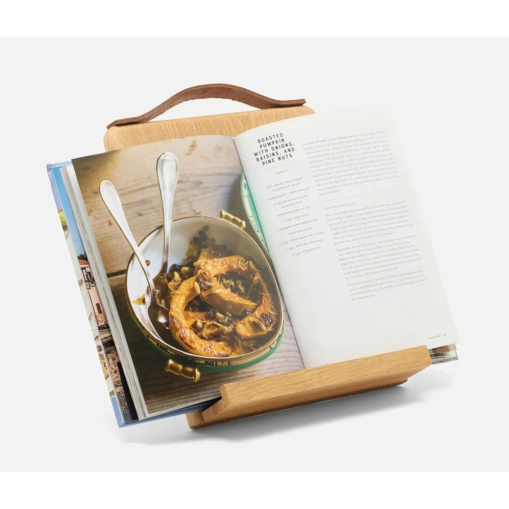 Arwen Recipe Stand with Leather Handle - Natural, Wood
