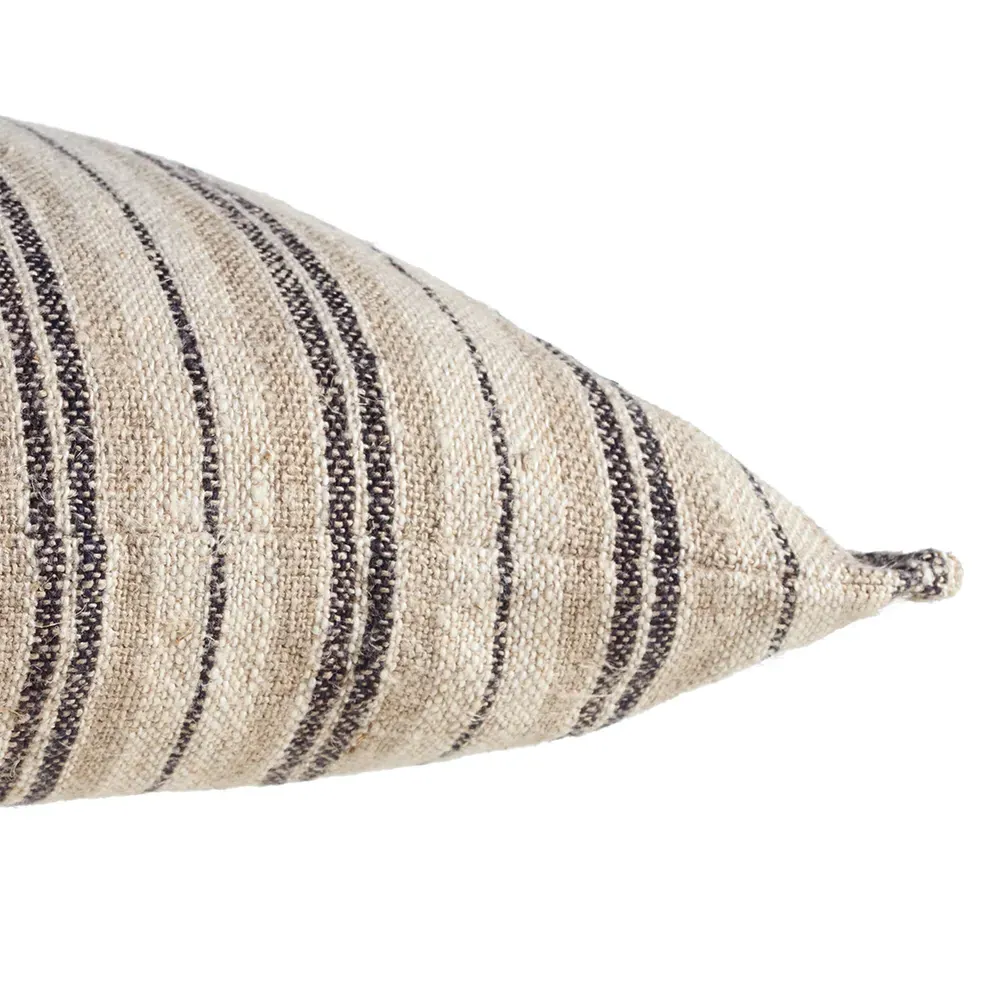 Ash Striped Lumbar Pillow - Dark Brown, Linen