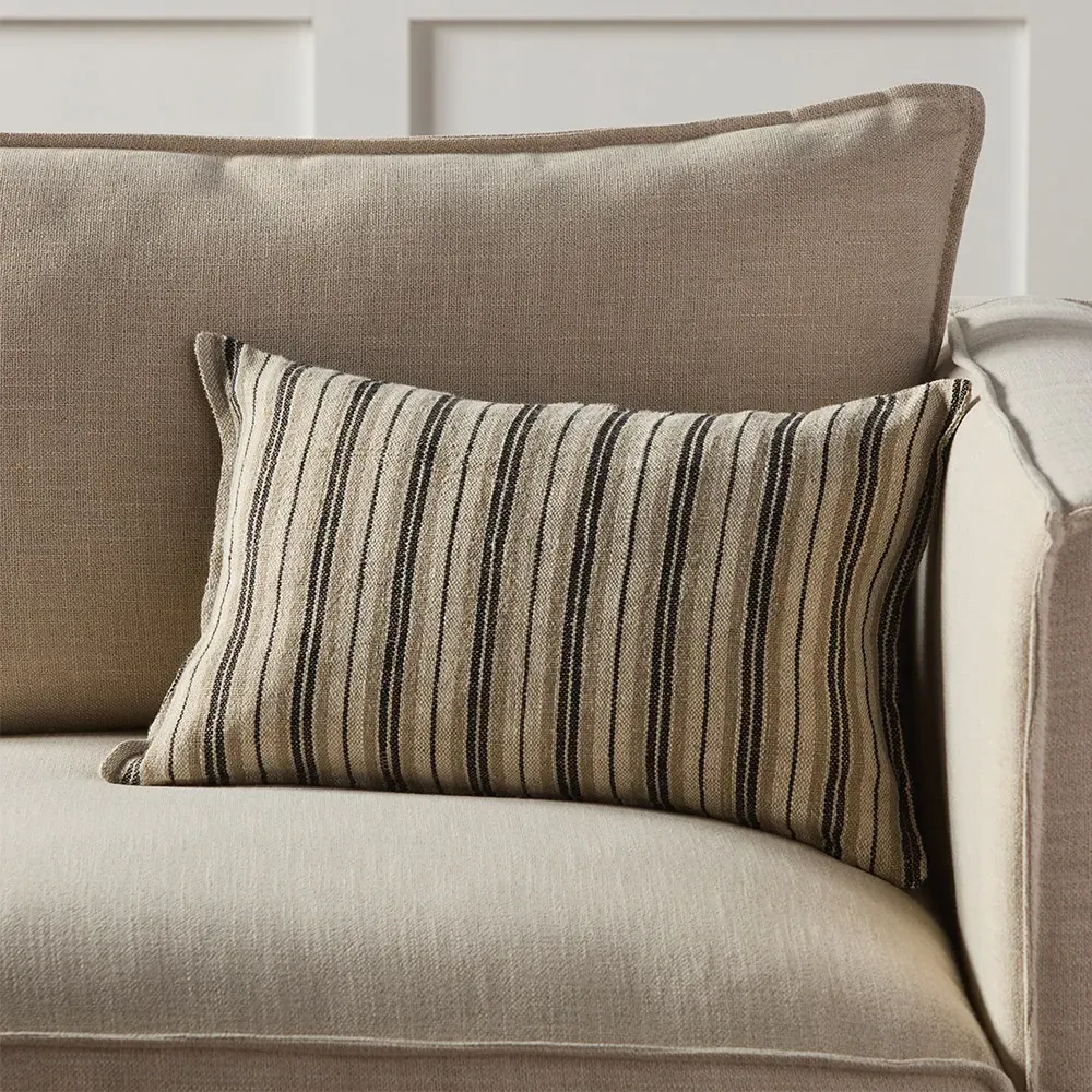 Ash Striped Lumbar Pillow - Dark Brown, Linen