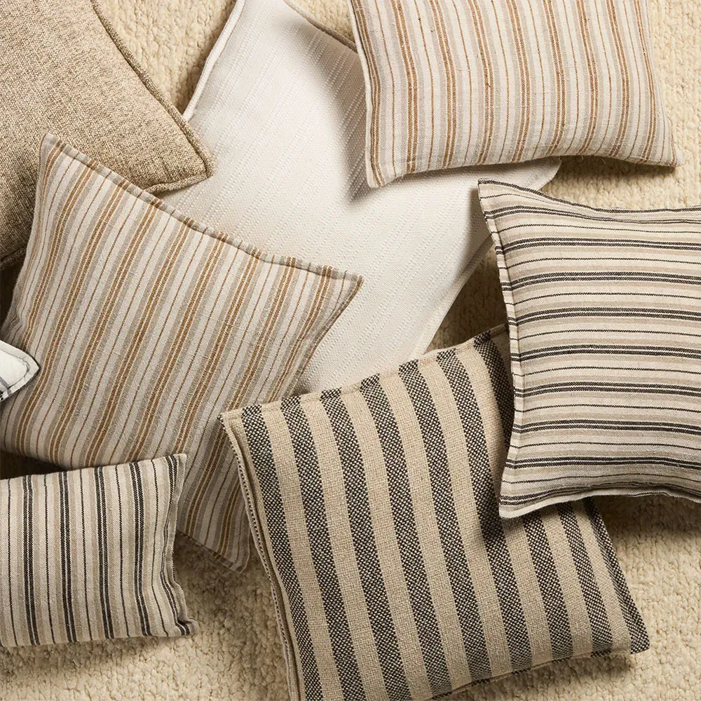 Ash Striped Lumbar Pillow - Dark Brown, Linen