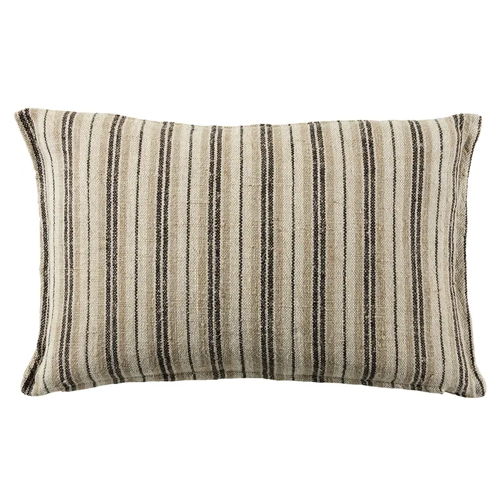 Ash Striped Lumbar Pillow - Dark Brown, Linen image