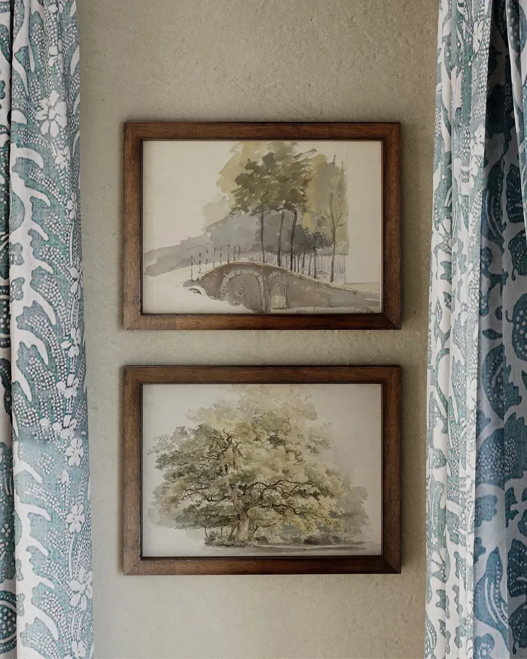 Ashby Bridge Walnut Frame Painting - Green, Walnut